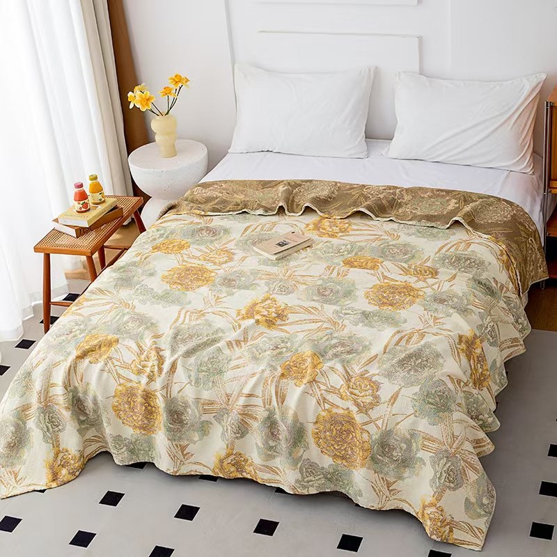 4 sluoksnių marlės pledas iš medvilnės, 99% medvilnė, gėlių raštas, Skandinavijos stilius visoms keturioms metų laikams, reaktyvus spausdinimas ir logotipo pritaikymas