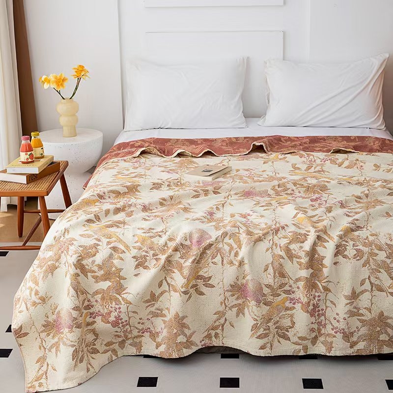 4 sluoksnių marlės pledas iš medvilnės, 99% medvilnė, gėlių raštas, Skandinavijos stilius visoms keturioms metų laikams, reaktyvus spausdinimas ir logotipo pritaikymas