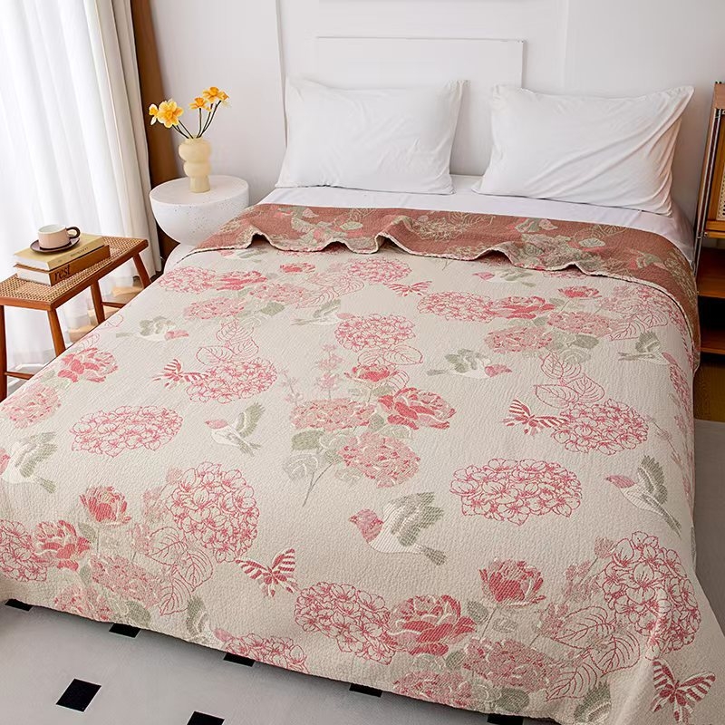 4 sluoksnių marlės pledas iš medvilnės, 99% medvilnė, gėlių raštas, Skandinavijos stilius visoms keturioms metų laikams, reaktyvus spausdinimas ir logotipo pritaikymas