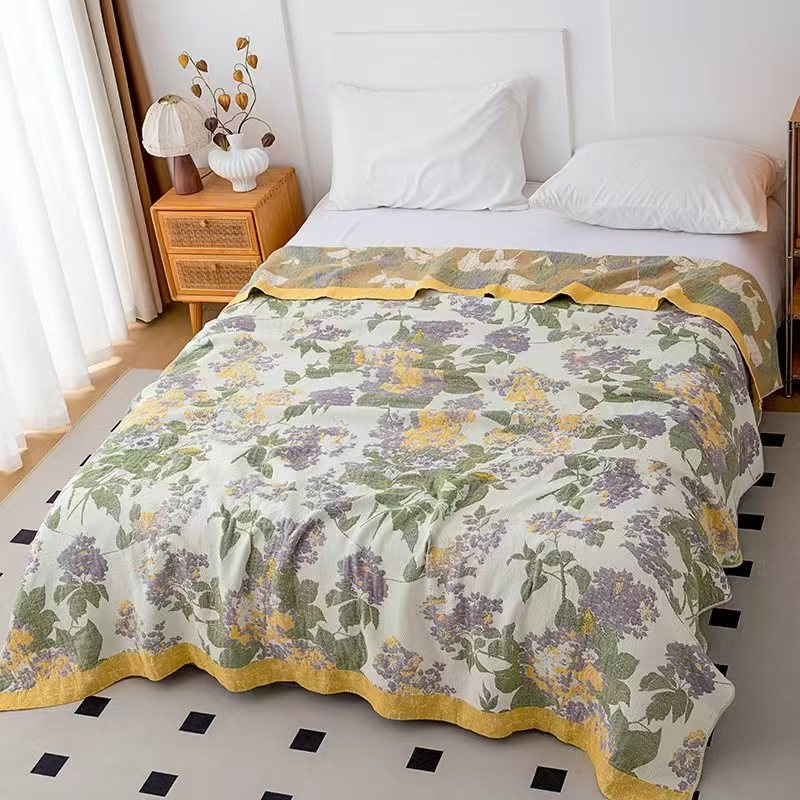 4 sluoksnių marlės pledas iš medvilnės, 99% medvilnė, gėlių raštas, Skandinavijos stilius visoms keturioms metų laikams, reaktyvus spausdinimas ir logotipo pritaikymas