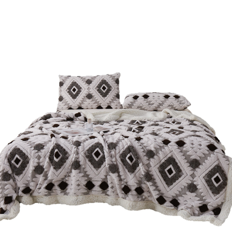 Boemska deka od ovčje vune, jacquard diamantni uzorak, sve sezone, moderni minimalistički stil