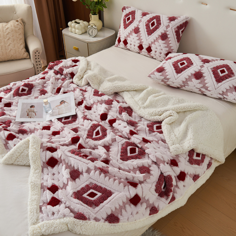 Boemska deka od ovčje vune, jacquard diamantni uzorak, sve sezone, moderni minimalistički stil