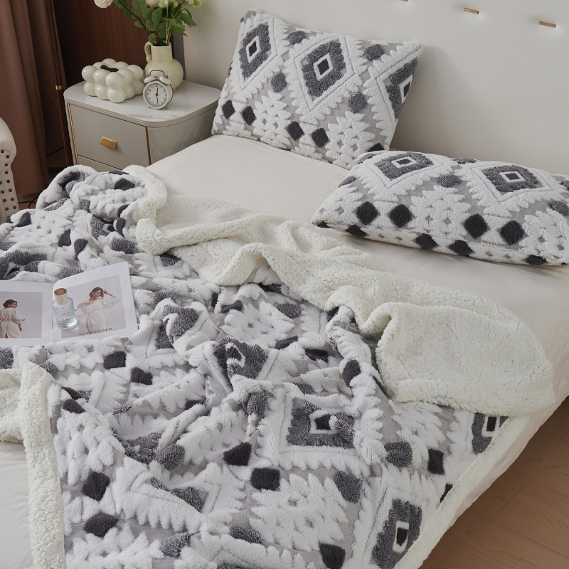Boemska deka od ovčje vune, jacquard diamantni uzorak, sve sezone, moderni minimalistički stil