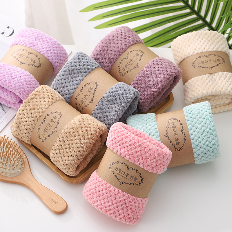 Debeli ručnik za lice s motivom ananasa i rubom od koralnog velura, mekan i snažno upija, 35×75 cm