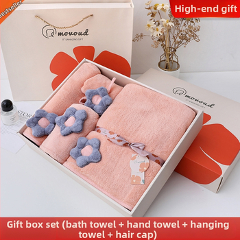 Saulespuķu motīva korāla fleece dvieļu dāvanu komplekts, 3 gab., 32s diegs, mīksts un labi uzsūcošs, iespējam logotipa druka