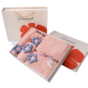 Saulespuķu motīva korāla fleece dvieļu dāvanu komplekts, 3 gab., 32s diegs, mīksts un labi uzsūcošs, iespējam logotipa druka