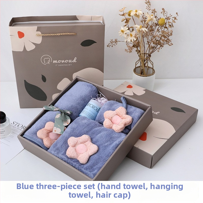 Saulespuķu motīva korāla fleece dvieļu dāvanu komplekts, 3 gab., 32s diegs, mīksts un labi uzsūcošs, iespējam logotipa druka