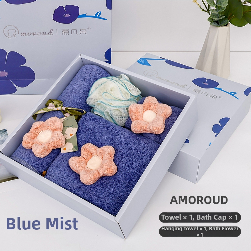 Saulespuķu motīva korāla fleece dvieļu dāvanu komplekts, 3 gab., 32s diegs, mīksts un labi uzsūcošs, iespējam logotipa druka