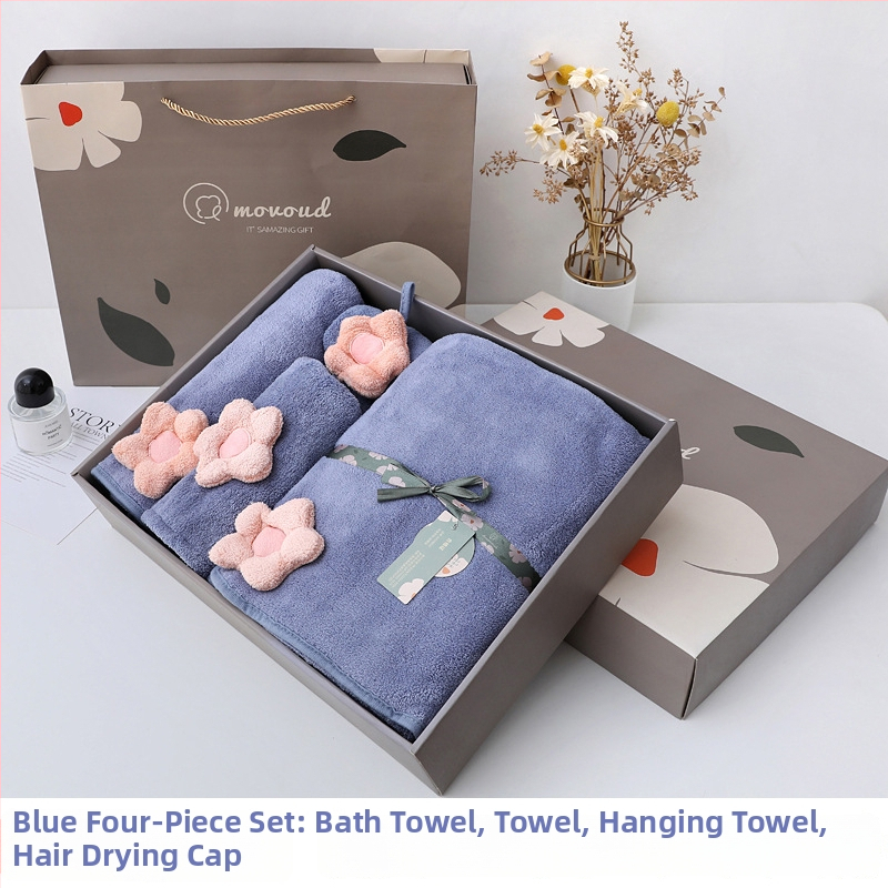 Saulespuķu motīva korāla fleece dvieļu dāvanu komplekts, 3 gab., 32s diegs, mīksts un labi uzsūcošs, iespējam logotipa druka