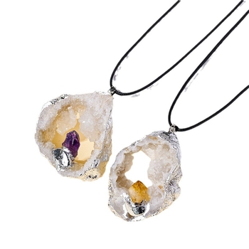 Runyangshi kristalni privjesak za lanac s prirodnim ahatom i srebrnim rubom