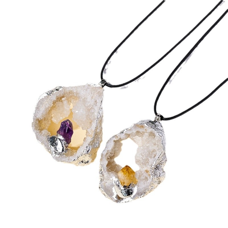 Runyangshi kristalni privjesak za lanac s prirodnim ahatom i srebrnim rubom