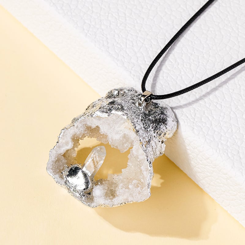 Runyangshi kristalni privjesak za lanac s prirodnim ahatom i srebrnim rubom