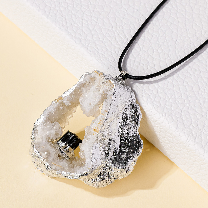 Runyangshi kristalni privjesak za lanac s prirodnim ahatom i srebrnim rubom