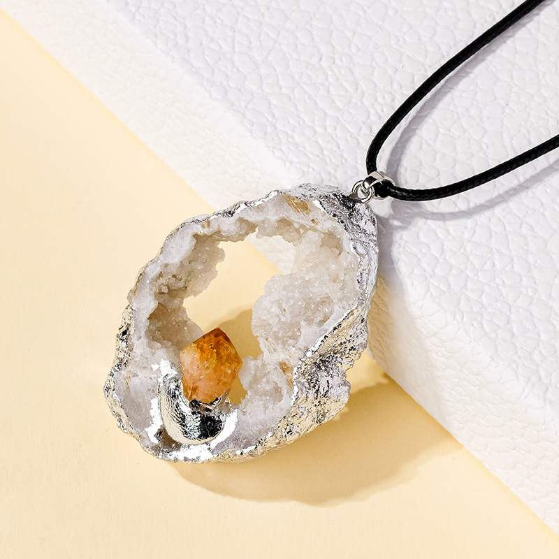 Runyangshi kristalni privjesak za lanac s prirodnim ahatom i srebrnim rubom