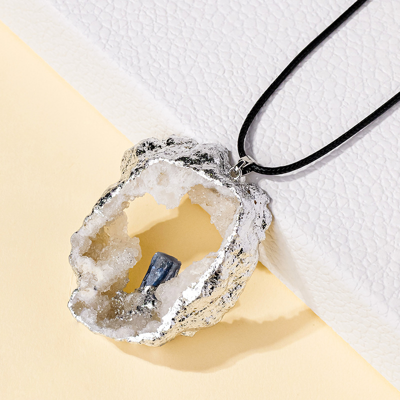 Runyangshi kristalni privjesak za lanac s prirodnim ahatom i srebrnim rubom