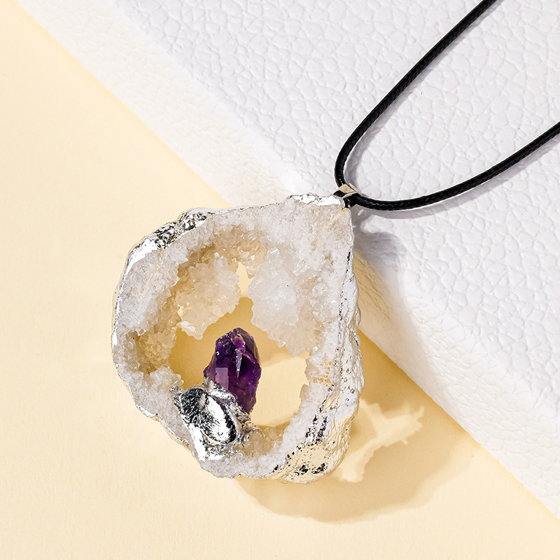 Runyangshi kristalni privjesak za lanac s prirodnim ahatom i srebrnim rubom