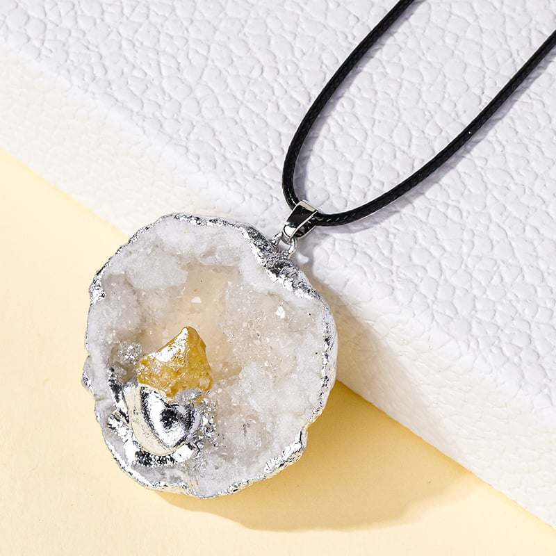 Runyangshi kristalni privjesak za lanac s prirodnim ahatom i srebrnim rubom