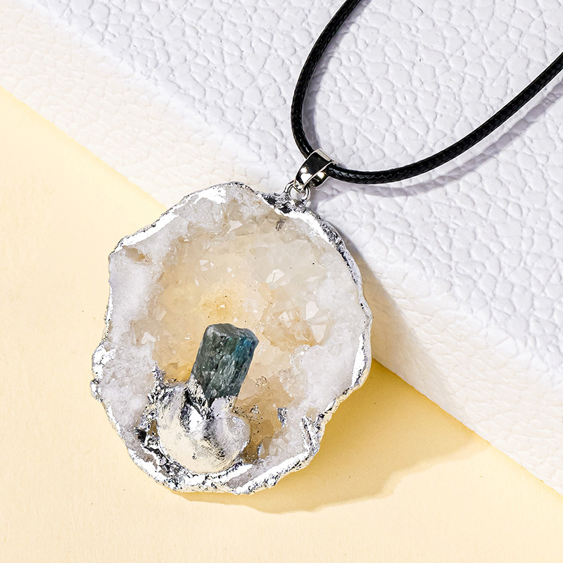 Runyangshi kristalni privjesak za lanac s prirodnim ahatom i srebrnim rubom