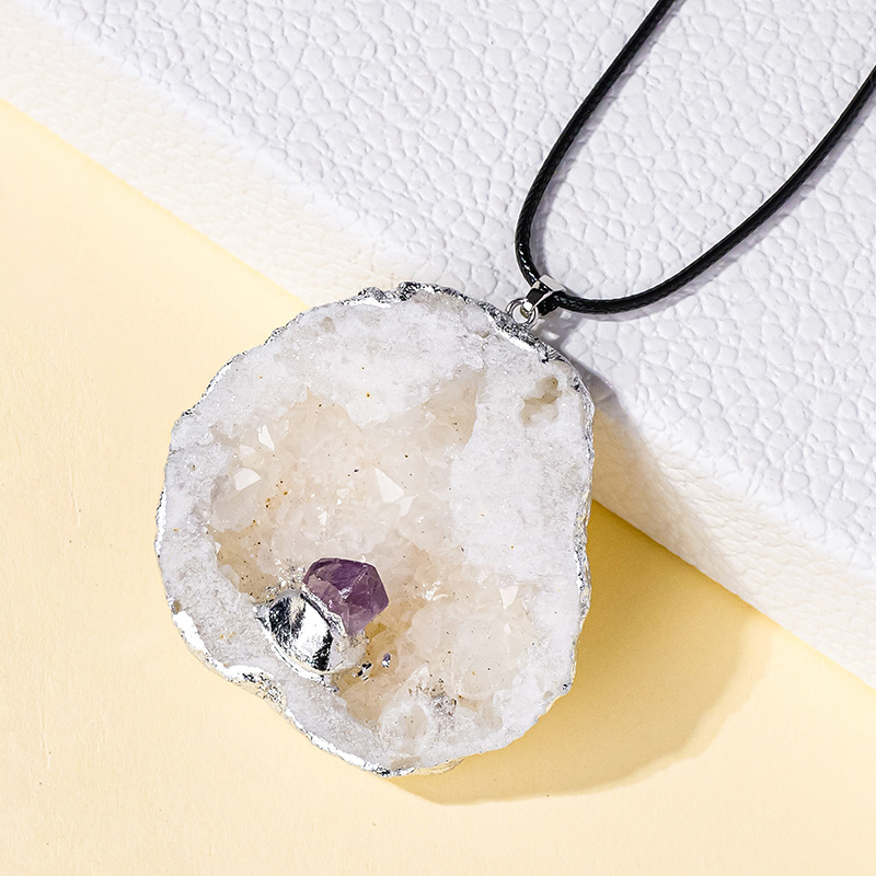 Runyangshi kristalni privjesak za lanac s prirodnim ahatom i srebrnim rubom