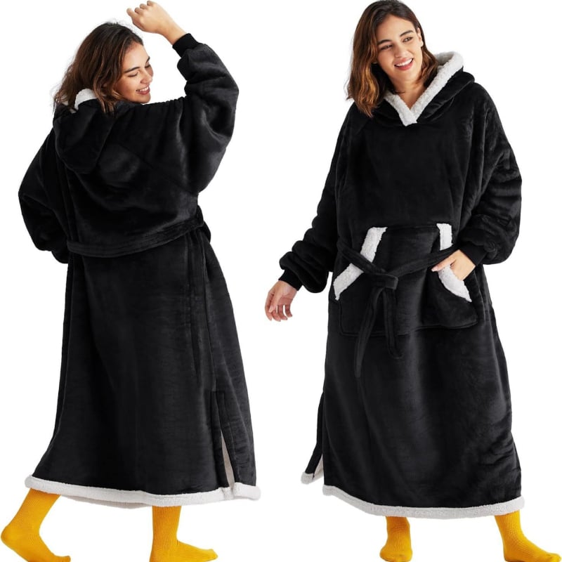 Hoodie s pokrivačem za nošenje, oversize, umjetna ovčja vuna, kapuljača, dugi rukavi, ekstra dugi kroj