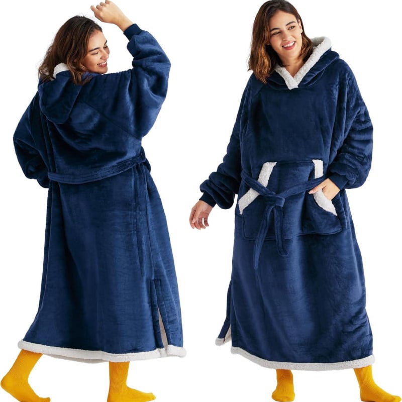 Hoodie s pokrivačem za nošenje, oversize, umjetna ovčja vuna, kapuljača, dugi rukavi, ekstra dugi kroj