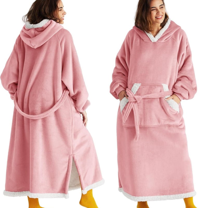 Hoodie s pokrivačem za nošenje, oversize, umjetna ovčja vuna, kapuljača, dugi rukavi, ekstra dugi kroj