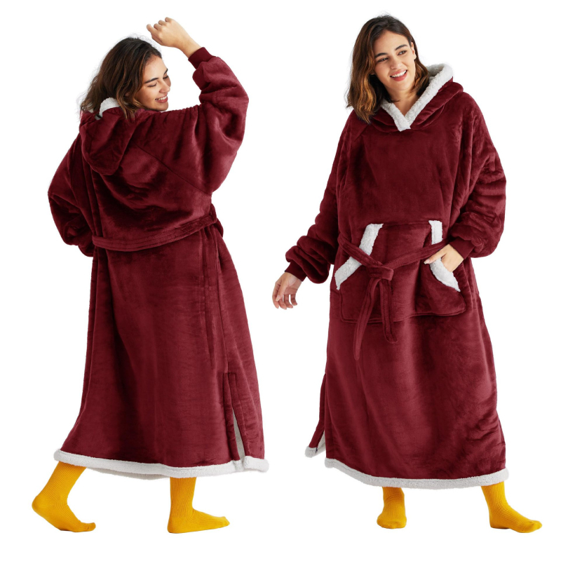Hoodie s pokrivačem za nošenje, oversize, umjetna ovčja vuna, kapuljača, dugi rukavi, ekstra dugi kroj
