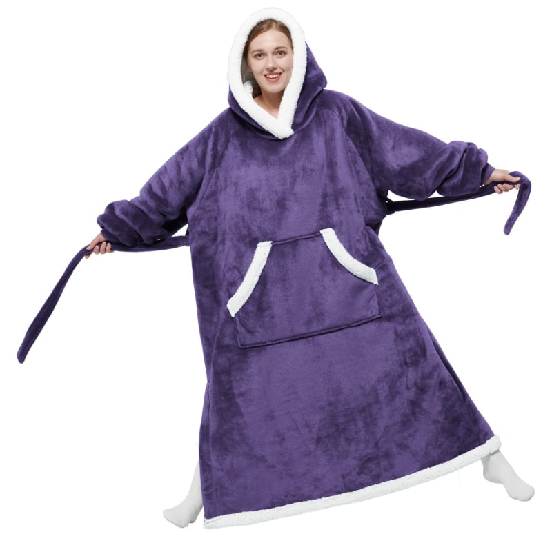 Hoodie s pokrivačem za nošenje, oversize, umjetna ovčja vuna, kapuljača, dugi rukavi, ekstra dugi kroj