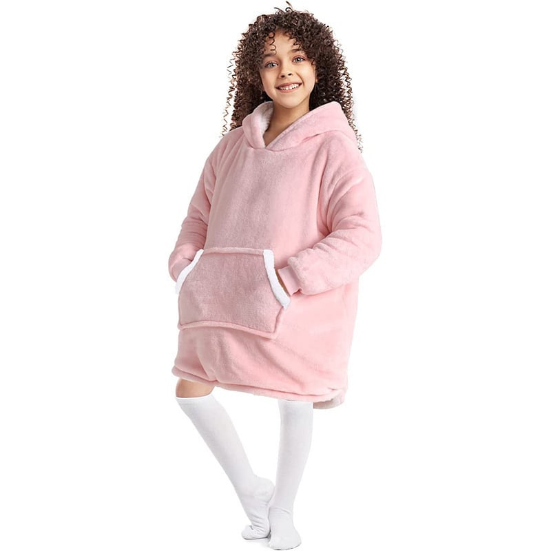 Hoodie s pokrivačem za nošenje, oversize, umjetna ovčja vuna, kapuljača, dugi rukavi, ekstra dugi kroj