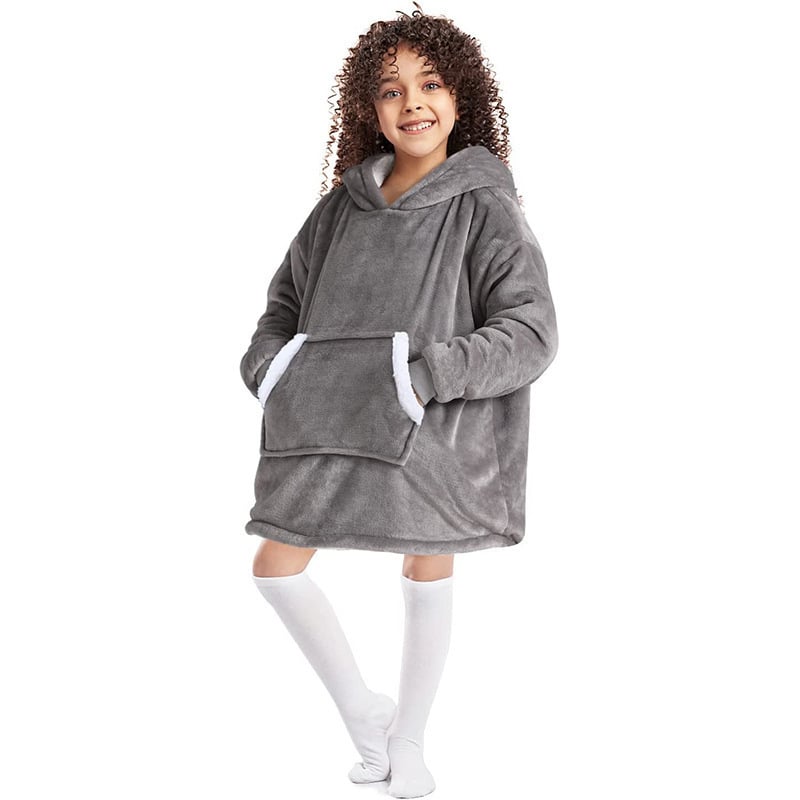 Hoodie s pokrivačem za nošenje, oversize, umjetna ovčja vuna, kapuljača, dugi rukavi, ekstra dugi kroj