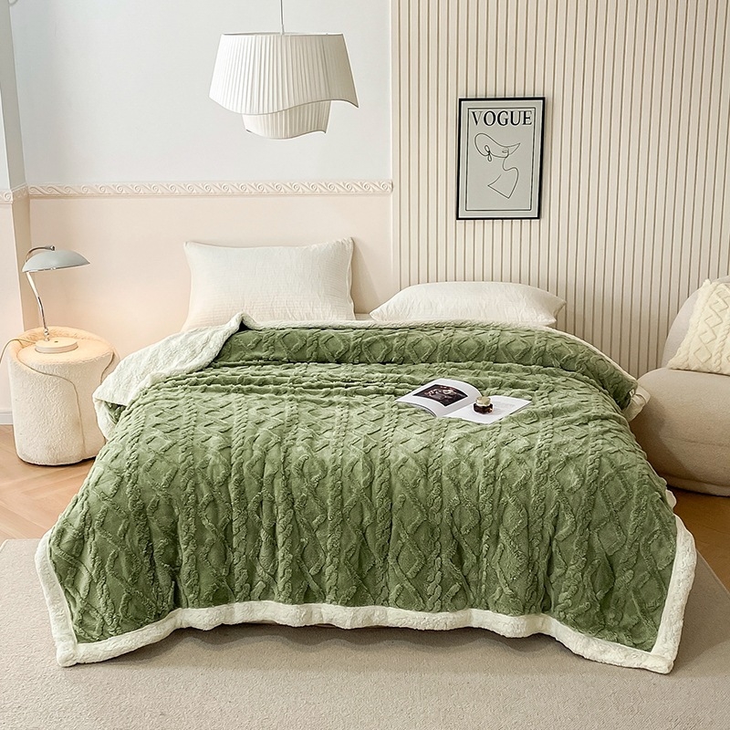 Jednobojna dvostruka flanel deka s jacquard tafta detaljima