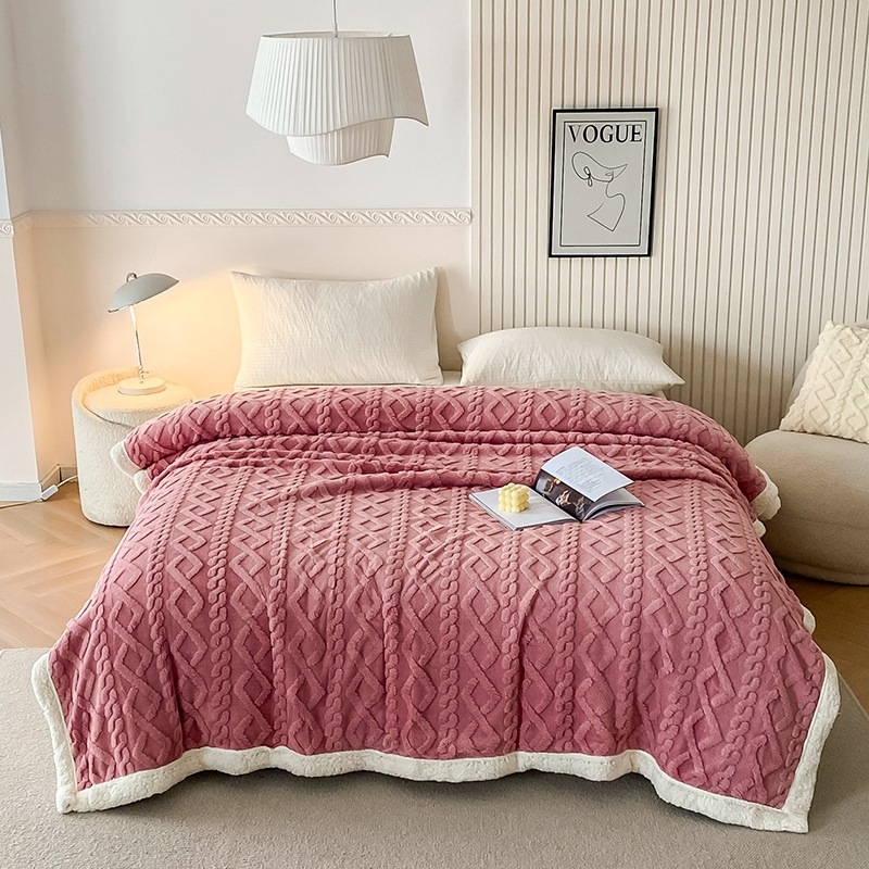 Jednobojna dvostruka flanel deka s jacquard tafta detaljima