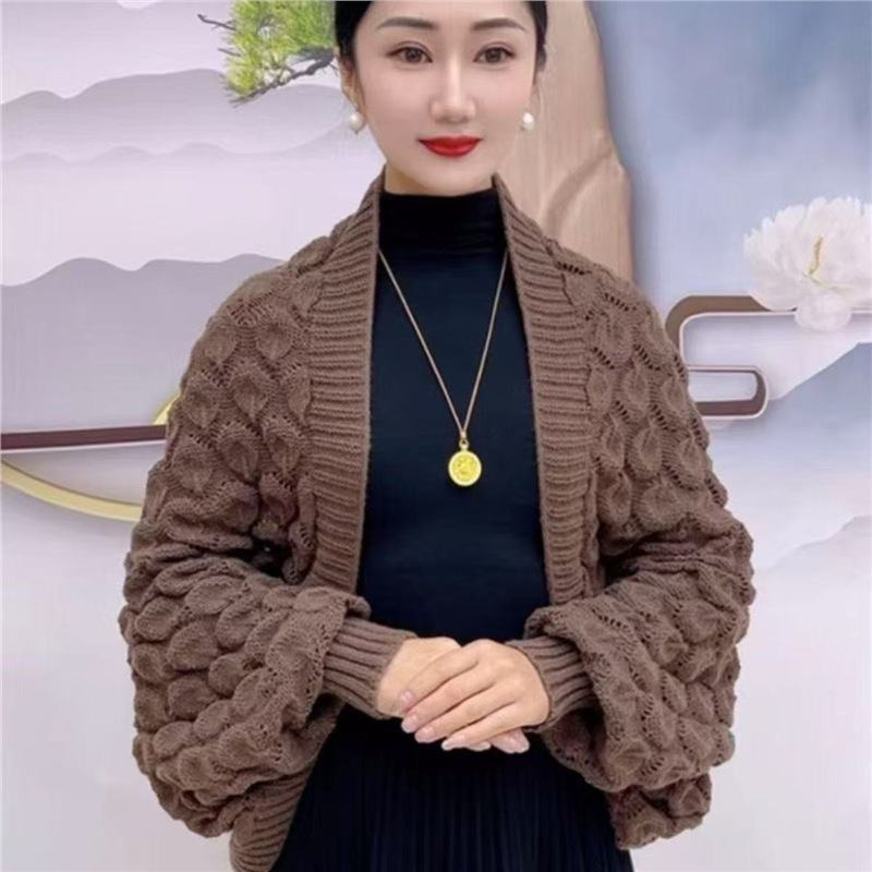 Ženski pleteni šal-kardigan s rukavima – akril/mekana vuna, proljeće, prugasti uzorak, pleteno, zadržava toplinu