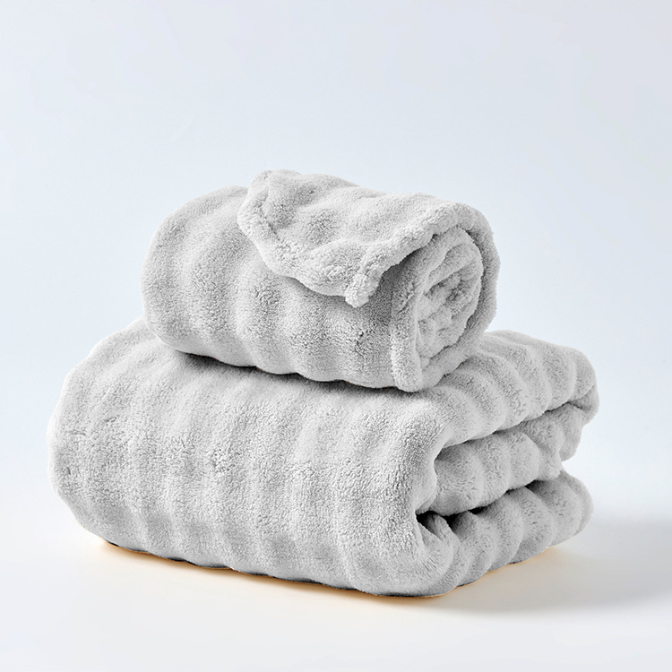 Set kupaonskog ručnika i kapice za sušenje kose, koralni fleece, mjehurični velur, 150D, 85% poliester + 15% najlon
