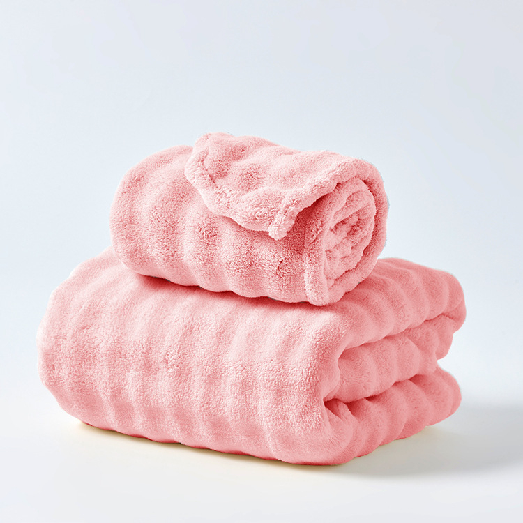 Set kupaonskog ručnika i kapice za sušenje kose, koralni fleece, mjehurični velur, 150D, 85% poliester + 15% najlon