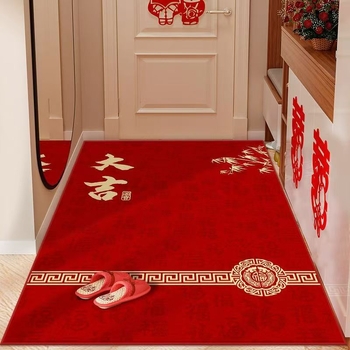 Podmeta za ulazna vrata u novokineskom stilu, tiskani prugasti dizajn, kvadratnog oblika, periva, poliester vlakno