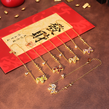 Hui Kai Ženski narukvica od srebra 925 s prirodnim kristalom, motiv zodijaka konj, srcolni granat 4 mm i kruškolik oblik 3x4 mm, kristalna ugradnja