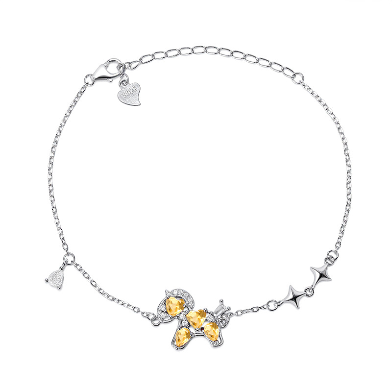 Hui Kai Ženski narukvica od srebra 925 s prirodnim kristalom, motiv zodijaka konj, srcolni granat 4 mm i kruškolik oblik 3x4 mm, kristalna ugradnja