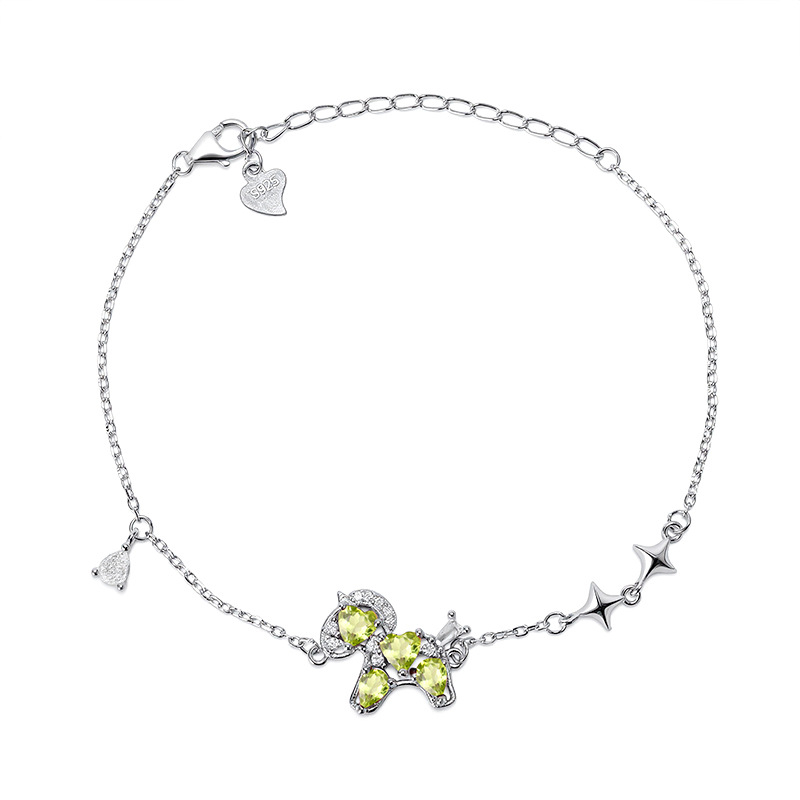 Hui Kai Ženski narukvica od srebra 925 s prirodnim kristalom, motiv zodijaka konj, srcolni granat 4 mm i kruškolik oblik 3x4 mm, kristalna ugradnja