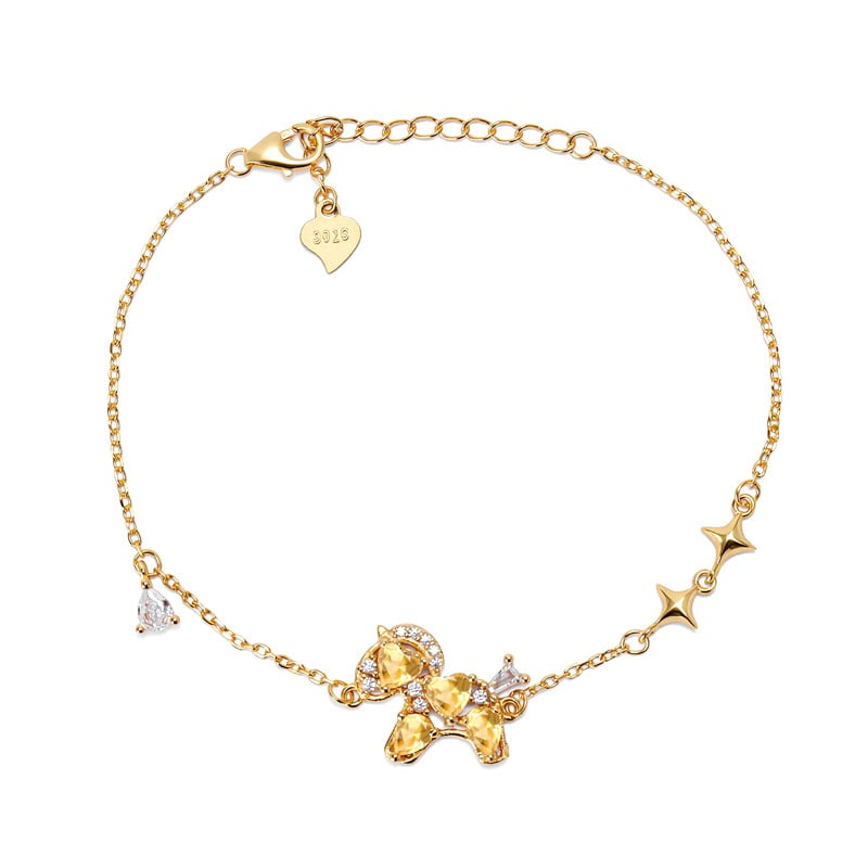 Hui Kai Ženski narukvica od srebra 925 s prirodnim kristalom, motiv zodijaka konj, srcolni granat 4 mm i kruškolik oblik 3x4 mm, kristalna ugradnja