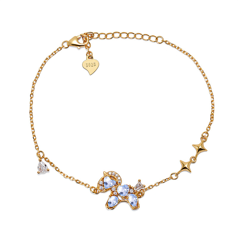 Hui Kai Ženski narukvica od srebra 925 s prirodnim kristalom, motiv zodijaka konj, srcolni granat 4 mm i kruškolik oblik 3x4 mm, kristalna ugradnja