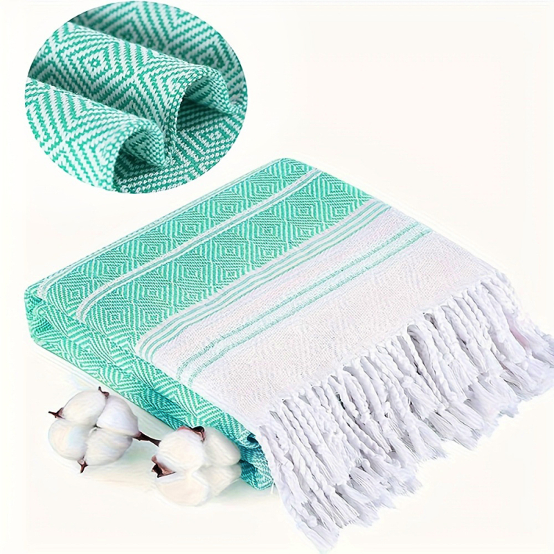 Plažni ručnik od čistog pamuka, dijamantni jacquard s resicama, GSM 400–500, 40 niti, YC marka