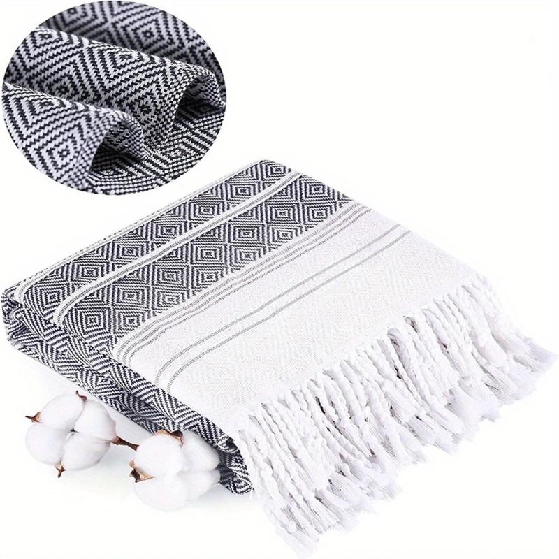 Plažni ručnik od čistog pamuka, dijamantni jacquard s resicama, GSM 400–500, 40 niti, YC marka