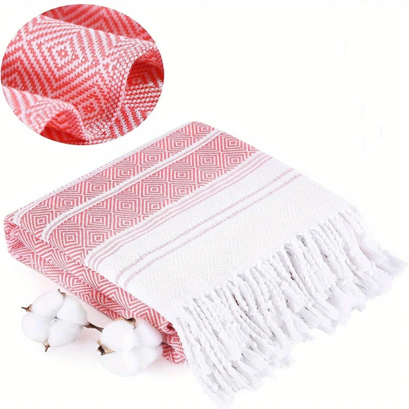 Plažni ručnik od čistog pamuka, dijamantni jacquard s resicama, GSM 400–500, 40 niti, YC marka