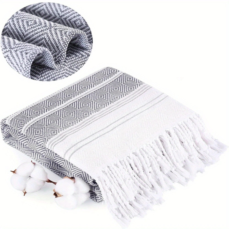 Plažni ručnik od čistog pamuka, dijamantni jacquard s resicama, GSM 400–500, 40 niti, YC marka