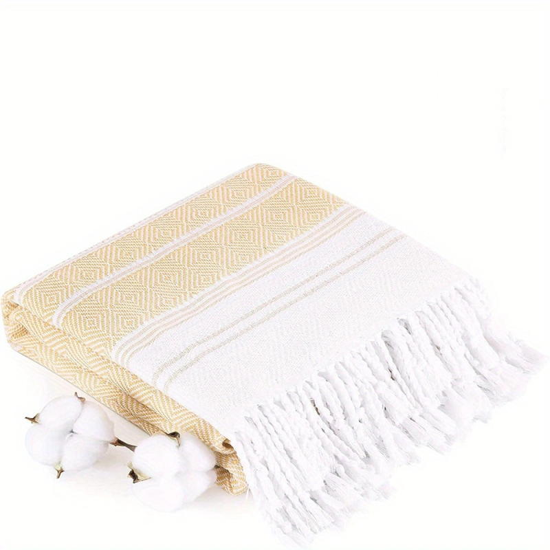Plažni ručnik od čistog pamuka, dijamantni jacquard s resicama, GSM 400–500, 40 niti, YC marka