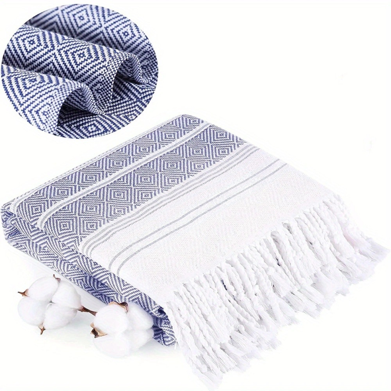 Plažni ručnik od čistog pamuka, dijamantni jacquard s resicama, GSM 400–500, 40 niti, YC marka