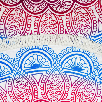 Okrugli plažni ručnik od mikrovlakana s flamingom i tropskim cvijećem, s resicama, 150D vlakna, otisnuto, težina 200–300 g