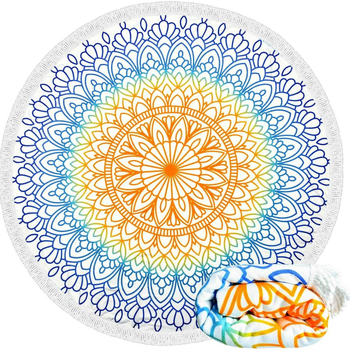 Okrugli plažni ručnik od mikrovlakana s flamingom i tropskim cvijećem, s resicama, 150D vlakna, otisnuto, težina 200–300 g