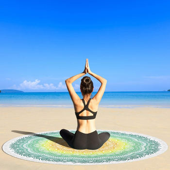 Okrugli plažni ručnik od mikrovlakana s flamingom i tropskim cvijećem, s resicama, 150D vlakna, otisnuto, težina 200–300 g